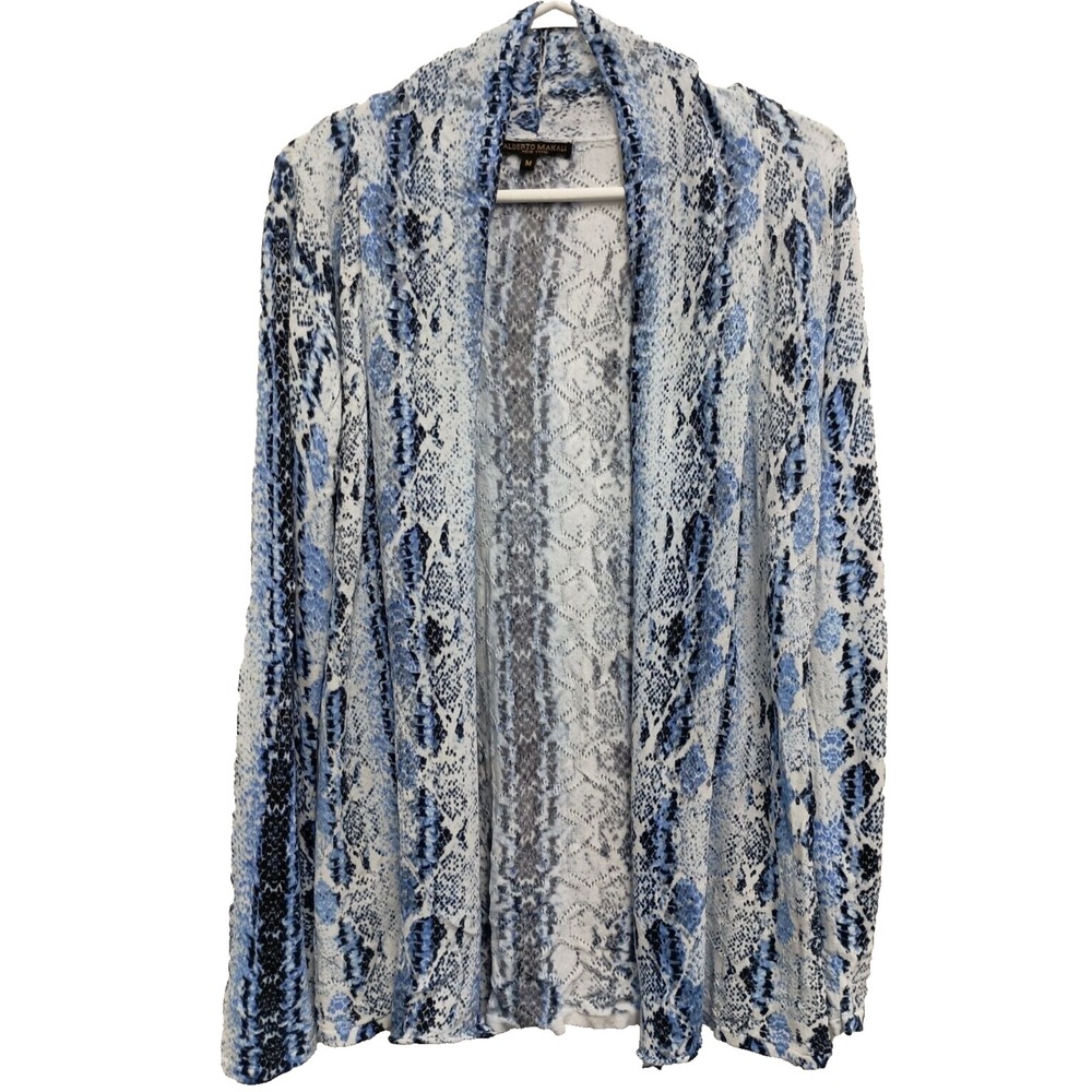 Alberto Makali Wearable Art Cardigan Womens Medium Animal Print Pointelle Knit